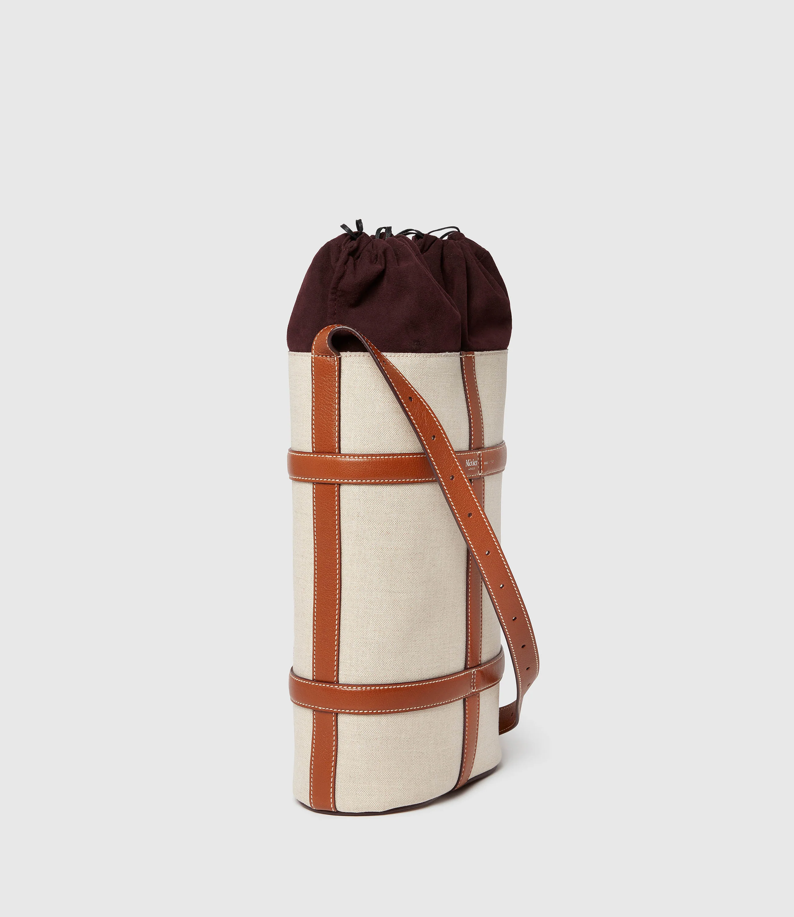 Double Wine Carrier Natural Linen with Cognac - Image 2