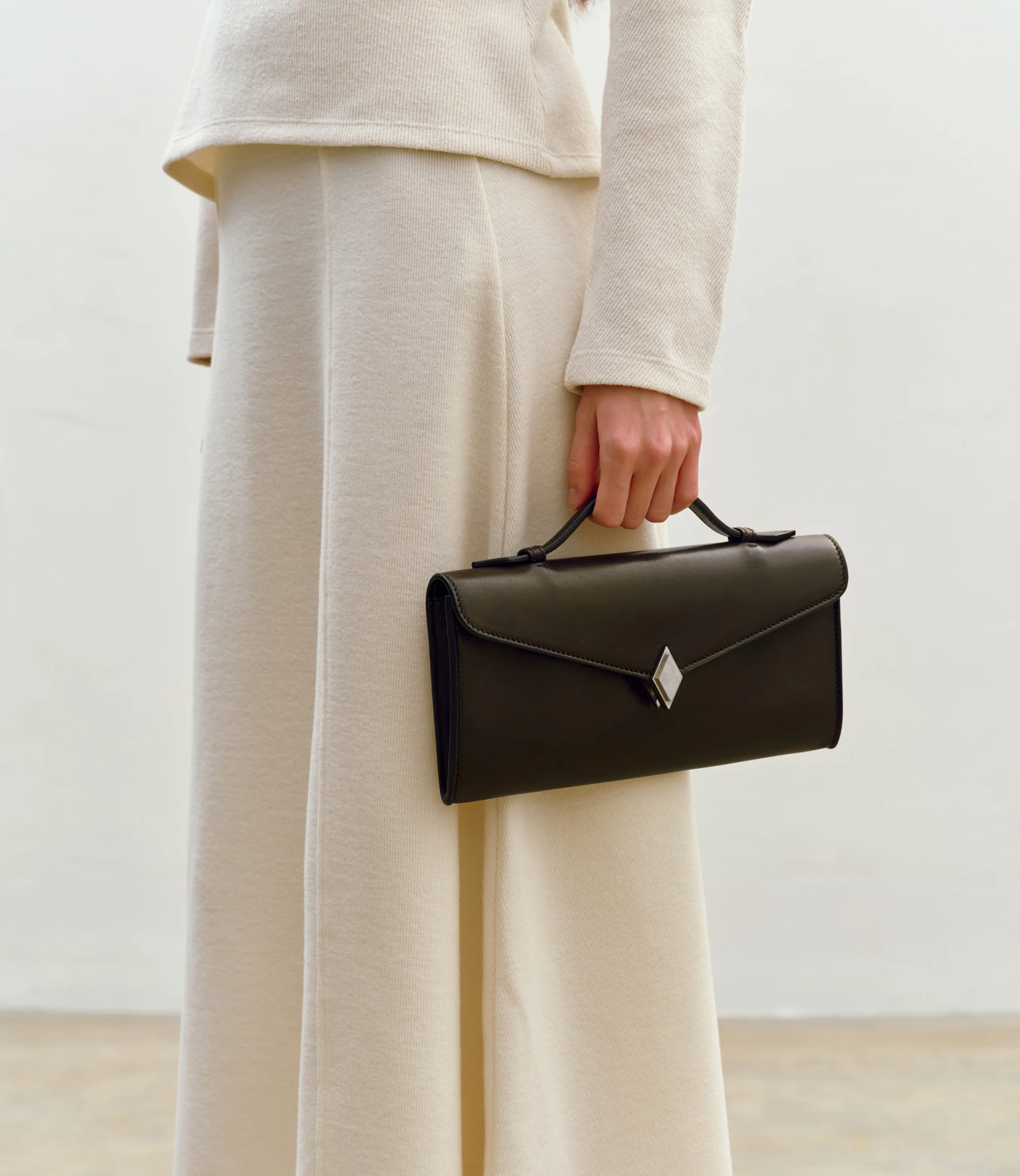 Edge Clutch Buttery Nappa Cacao with Silver Hardware - Image 4