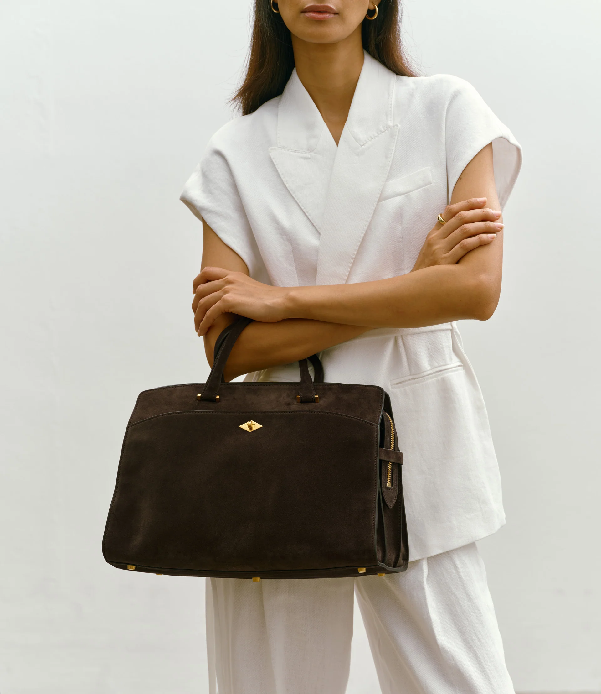 Private Eye Bag with Shoulder Strap Suede Chocolate - Image 2